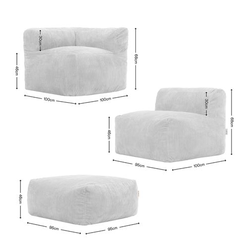 Ensemble Canapé Poufs Zen 3 Pièces : Angle, Fauteuil Et Repose-pieds Beige