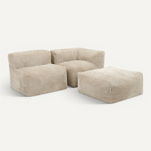 Ensemble Canapé Poufs Zen 3 Pièces : Angle, Fauteuil Et Repose-pieds Beige