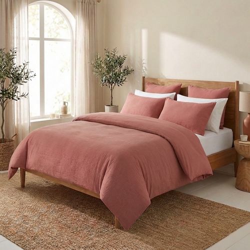 Parure De Lit 240x260 Cm Gaze De Coton - Coton 57 Fils Terracotta