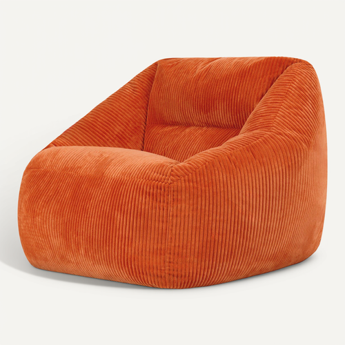 Pouf Fauteuil Poire Natalia Velours Côtelé Orange Terracotta, Salon Et Chambre, 97x84x73cm
