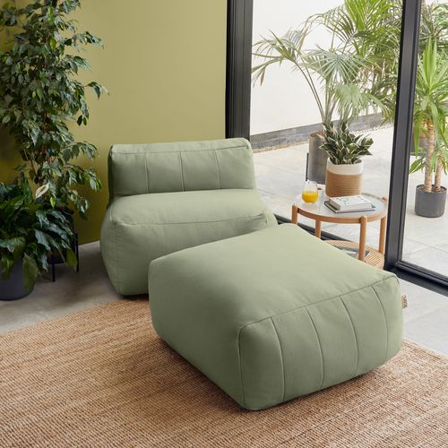 Pouf Canapé De Jardin Modulable Zen 2 Places En Oléfine Imperméable, Vert Sauge