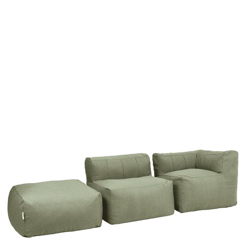 Pouf Canapé De Jardin Modulable Zen 3 Places En Oléfine Imperméable, Vert Sauge