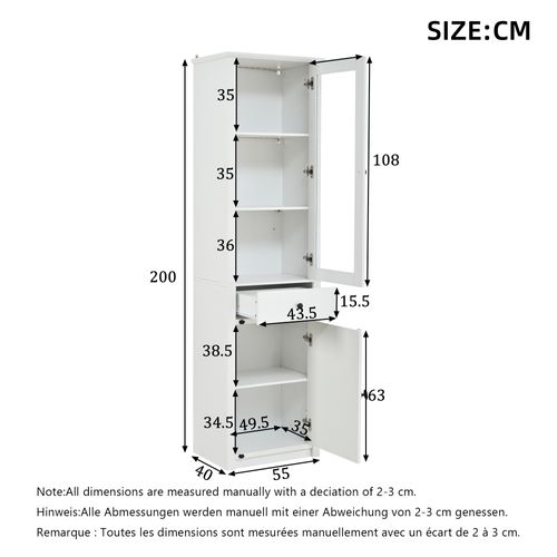 Vitrine Avec LED, 2 Portes Et Tiroir, Blanc