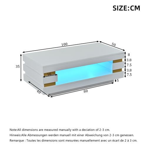 Table Basse 100 Cm Avec LED Et Rangement, Blanc