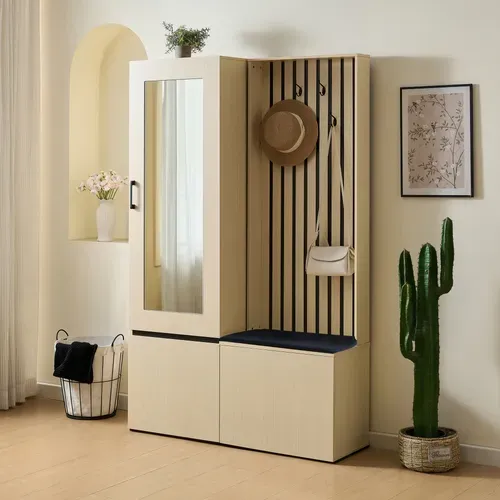 Vestiaire D'entrée Avec Miroir, Banc, Bois