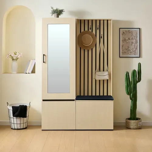 Vestiaire D'entrée Avec Miroir, Banc, Bois