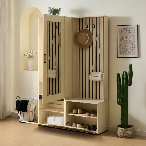 Vestiaire D'entrée Avec Miroir, Banc, Bois