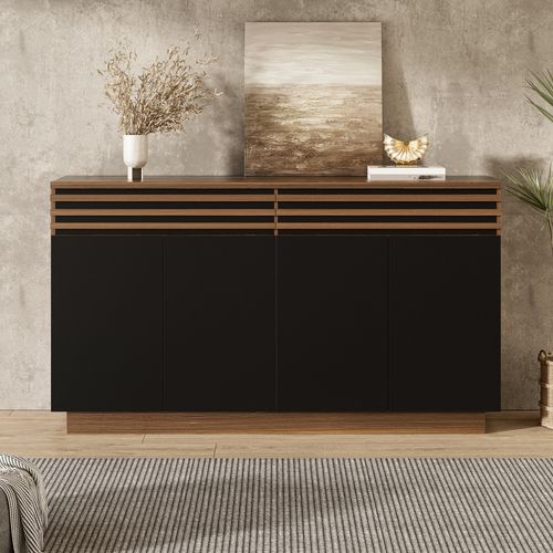 Buffet Vitrine 150 Cm Avec 4 Portes 2 Tiroirs, Brun