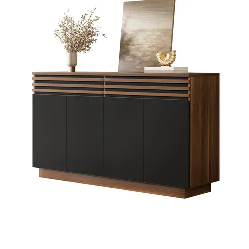 Buffet Vitrine 150 Cm Avec 4 Portes 2 Tiroirs, Brun