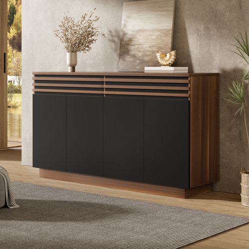 Buffet Vitrine 150 Cm Avec 4 Portes 2 Tiroirs, Brun