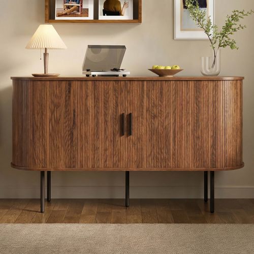 Buffet Vitrine Avec 2 Portes Rouleau, Bois-foncé