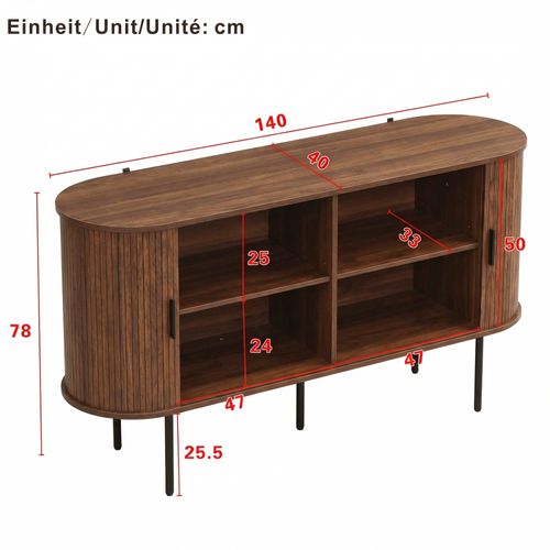 Buffet Vitrine Avec 2 Portes Rouleau, Bois-foncé