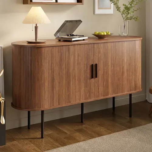 Buffet Vitrine Avec 2 Portes Rouleau, Bois-foncé