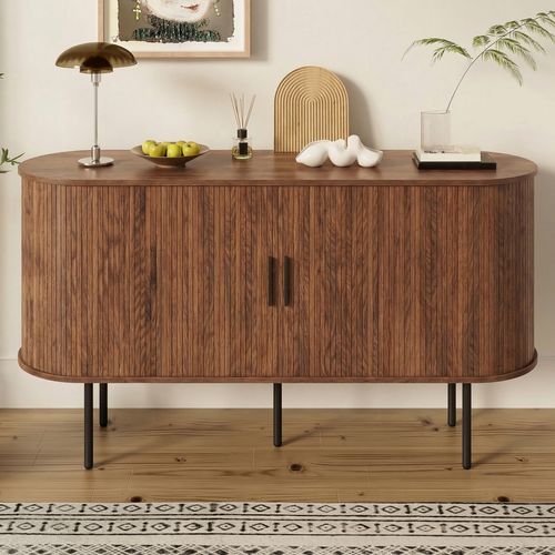 Buffet Vitrine Avec 2 Portes Rouleau, Bois-foncé