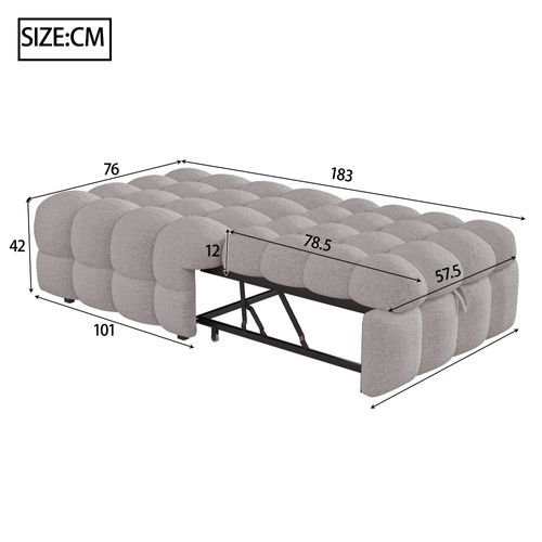 Chauffeuse Convertible 2 En 1 Avec Lit D’appoint Pliable, Gris