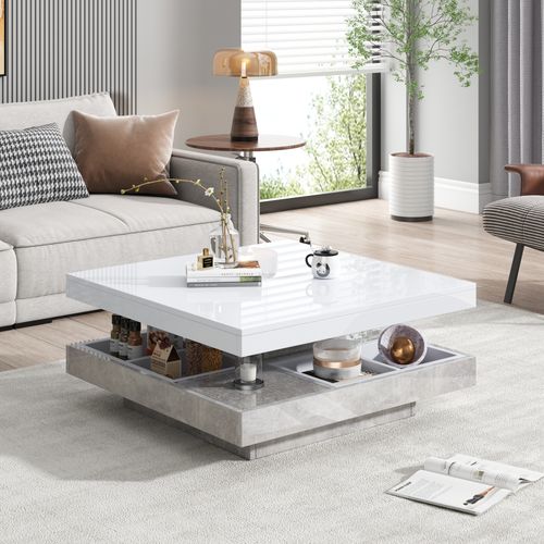 Table Basse Carrée Avec Un Bureau Rotatif à 360° Et Plusieurs Compartiments De Rangement