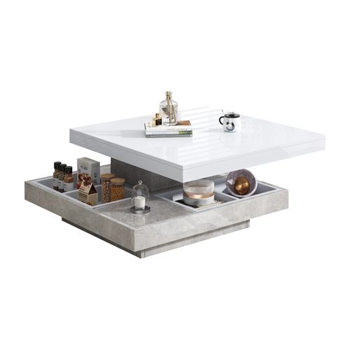 Table Basse Carrée Avec Un Bureau Rotatif à 360° Et Plusieurs Compartiments De Rangement