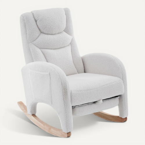 Fauteuil à Bascule Rocking Chair Avec Repose-pieds Extensible Blanc
