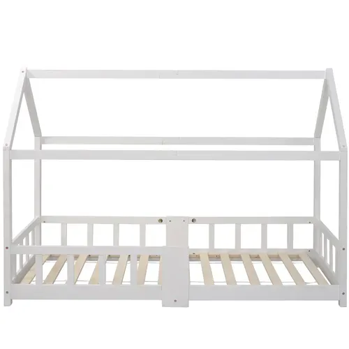 Lit Enfant Lit Cabane 90 X 200 Cm Sommier Inclus Blanc