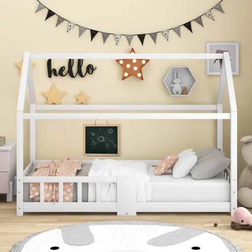 Lit Enfant Lit Cabane 90 X 200 Cm Sommier Inclus Blanc