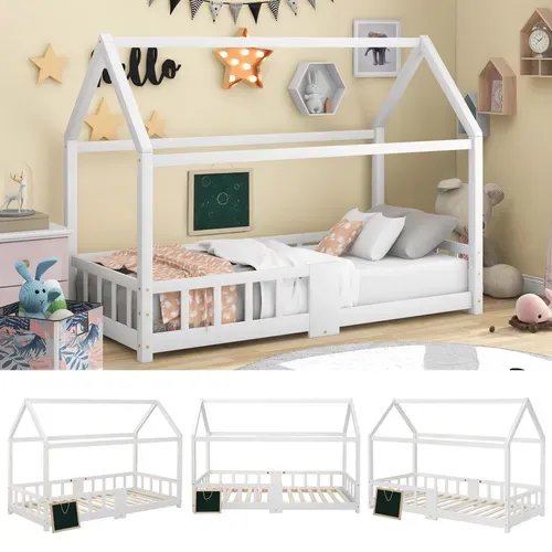 Lit Enfant Lit Cabane 90 X 200 Cm Sommier Inclus Blanc