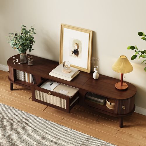 Meuble TV Avec 2 Portes Et 1 Tiroir En Rotin