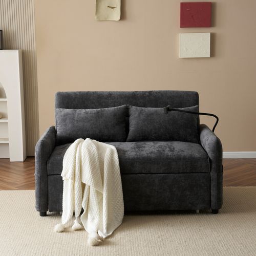 Canapé Convertible 2 Places Avec 1 Port USB Chenille Gris