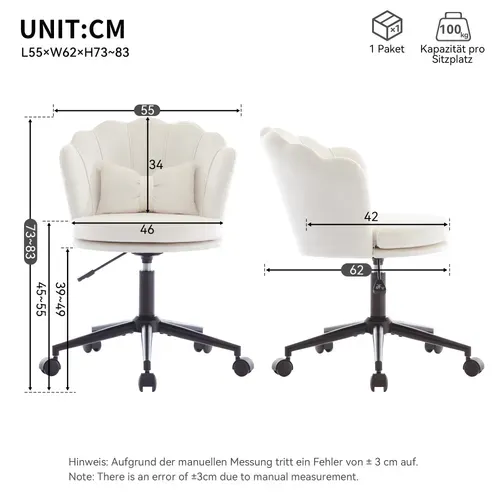 Fauteuil De bureau Pivote à 360°, Avec Coussin Beige