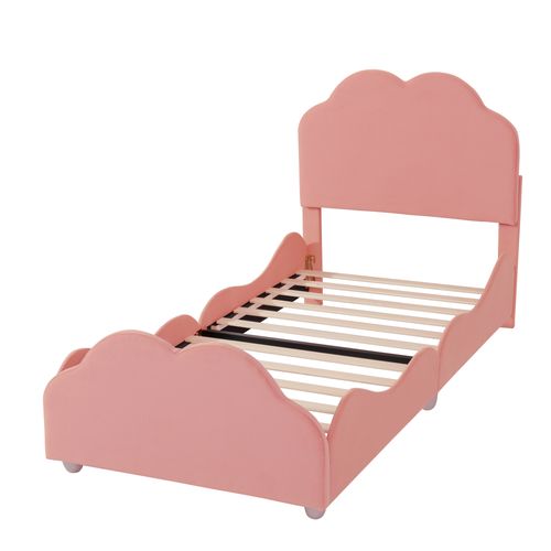 Lit Enfant 90 X 200 Cm Avec Tête De Lit Et Pied De Lit En Forme De Nuage En Rose