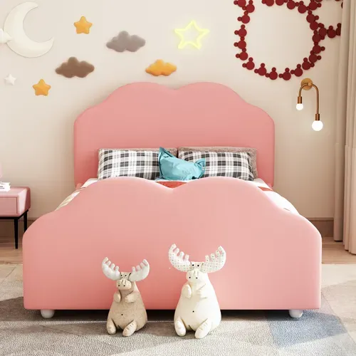 Lit Enfant 90 X 200 Cm Avec Tête De Lit Et Pied De Lit En Forme De Nuage En Rose