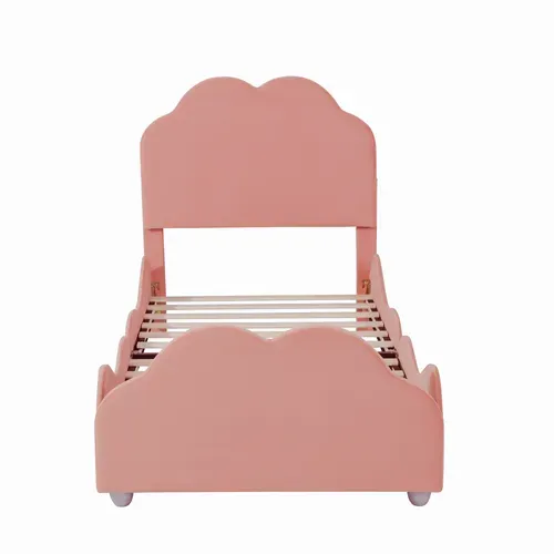 Lit Enfant 90 X 200 Cm Avec Tête De Lit Et Pied De Lit En Forme De Nuage En Rose