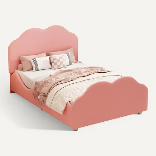Lit Enfant 90 X 200 Cm Avec Tête De Lit Et Pied De Lit En Forme De Nuage En Rose
