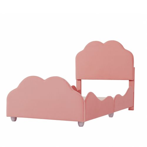Lit Enfant 90 X 200 Cm Avec Tête De Lit Et Pied De Lit En Forme De Nuage En Rose