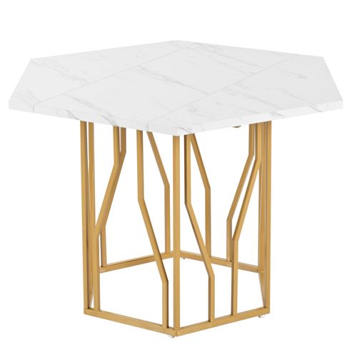 Table à Manger Hexagone Avec Pieds En Métal Blanc