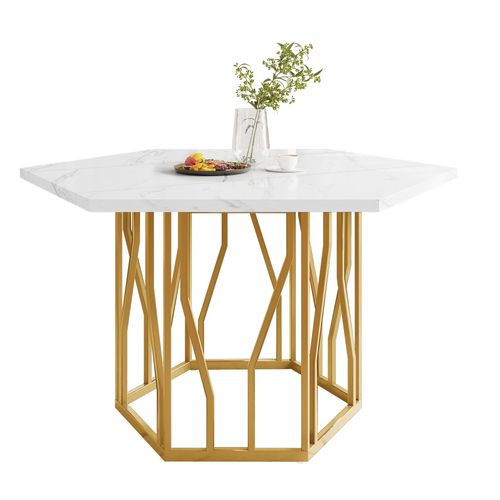 Table à Manger Hexagone Avec Pieds En Métal Blanc
