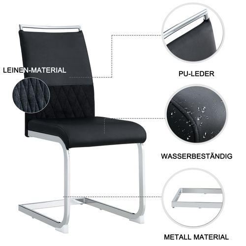 Lot De 4 Chaise De Cuisine Chaises De Salle à Manger - Pu Noir