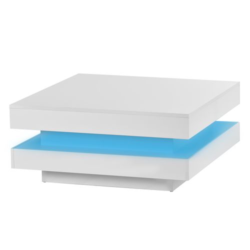 Table Basse Carrée Blanc Avec LED, 70x70x36 Cm