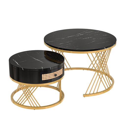 Lot De 2 Table Basse Gigognes Ronde Noir