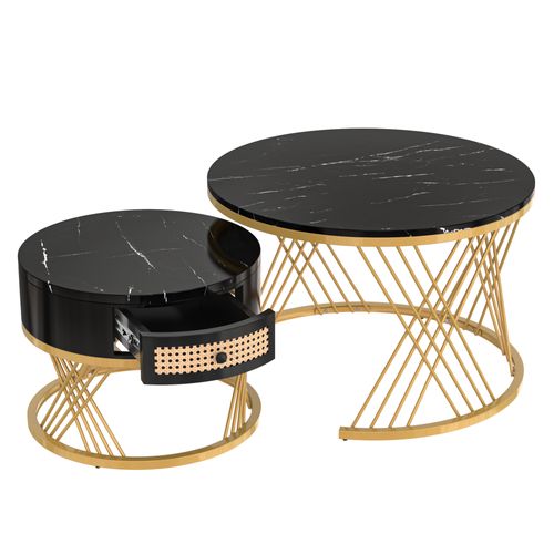 Lot De 2 Table Basse Gigognes Ronde Noir