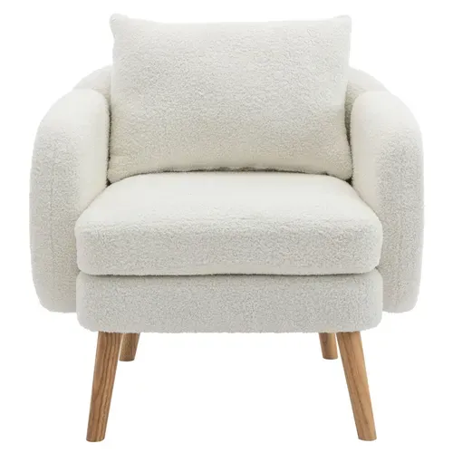 Fauteuil Teddy Avec Coussins Et Pieds En Bois Massif Blanc