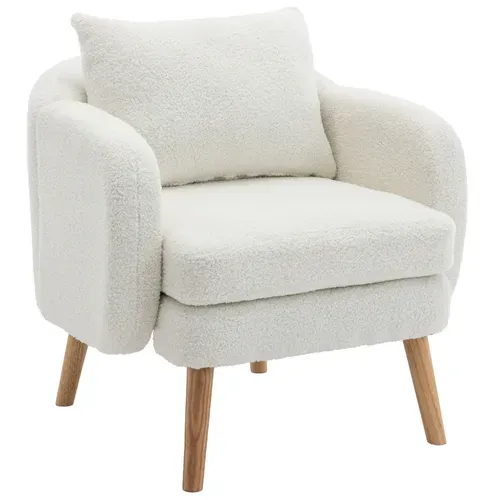 Fauteuil Teddy Avec Coussins Et Pieds En Bois Massif Blanc