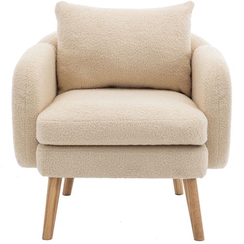 Fauteuil Teddy Avec Coussins Et Pieds En Bois Massif Beige