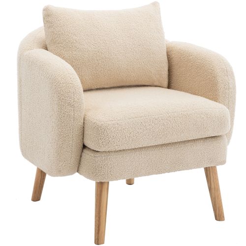 Fauteuil Teddy Avec Coussins Et Pieds En Bois Massif Beige