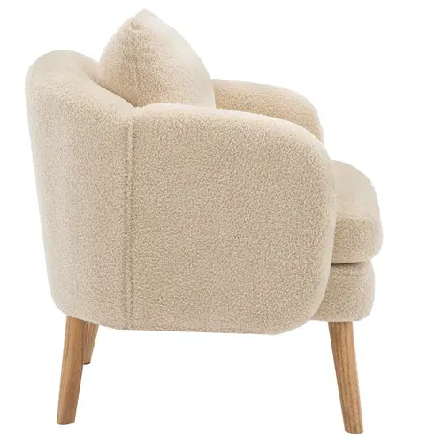 Fauteuil Teddy Avec Coussins Et Pieds En Bois Massif Beige