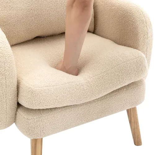 Fauteuil Teddy Avec Coussins Et Pieds En Bois Massif Beige