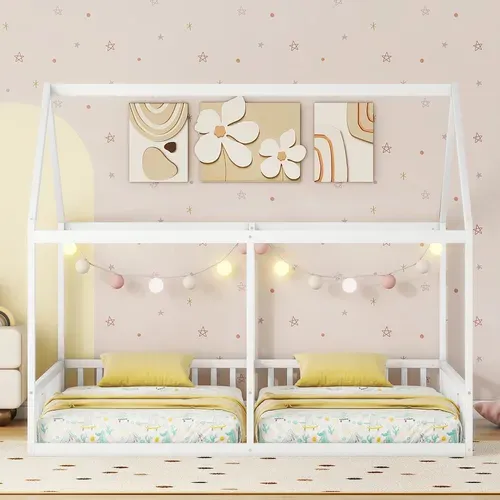 Lit Cabane Lit Enfant Lit Double 2 X 90 X 200cm En Blanc