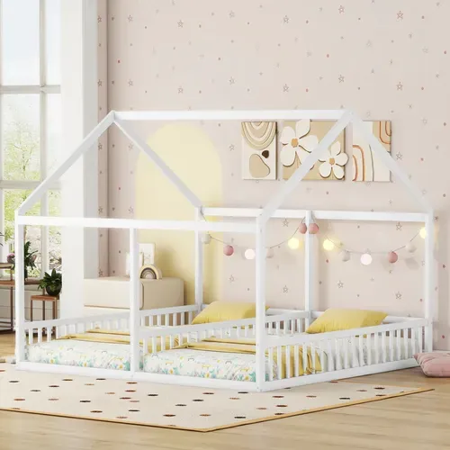 Lit Cabane Lit Enfant Lit Double 2 X 90 X 200cm En Blanc