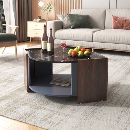 Table Basse Plateau De Table Avec Rayures En Marbre Noir