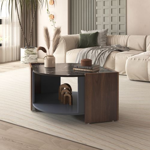 Table Basse Plateau De Table Avec Rayures En Marbre Noir
