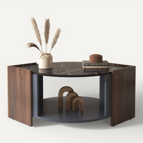 Table Basse Plateau De Table Avec Rayures En Marbre Noir